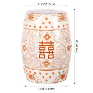 Double chinoiserie ceramic drum garden stool