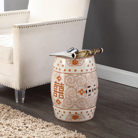 Double chinoiserie ceramic drum garden stool