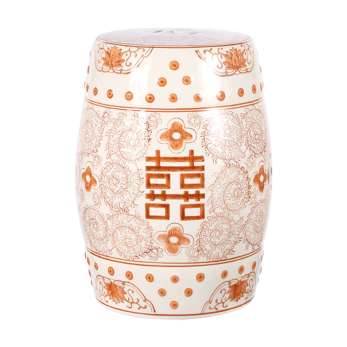 Double chinoiserie ceramic drum garden stool