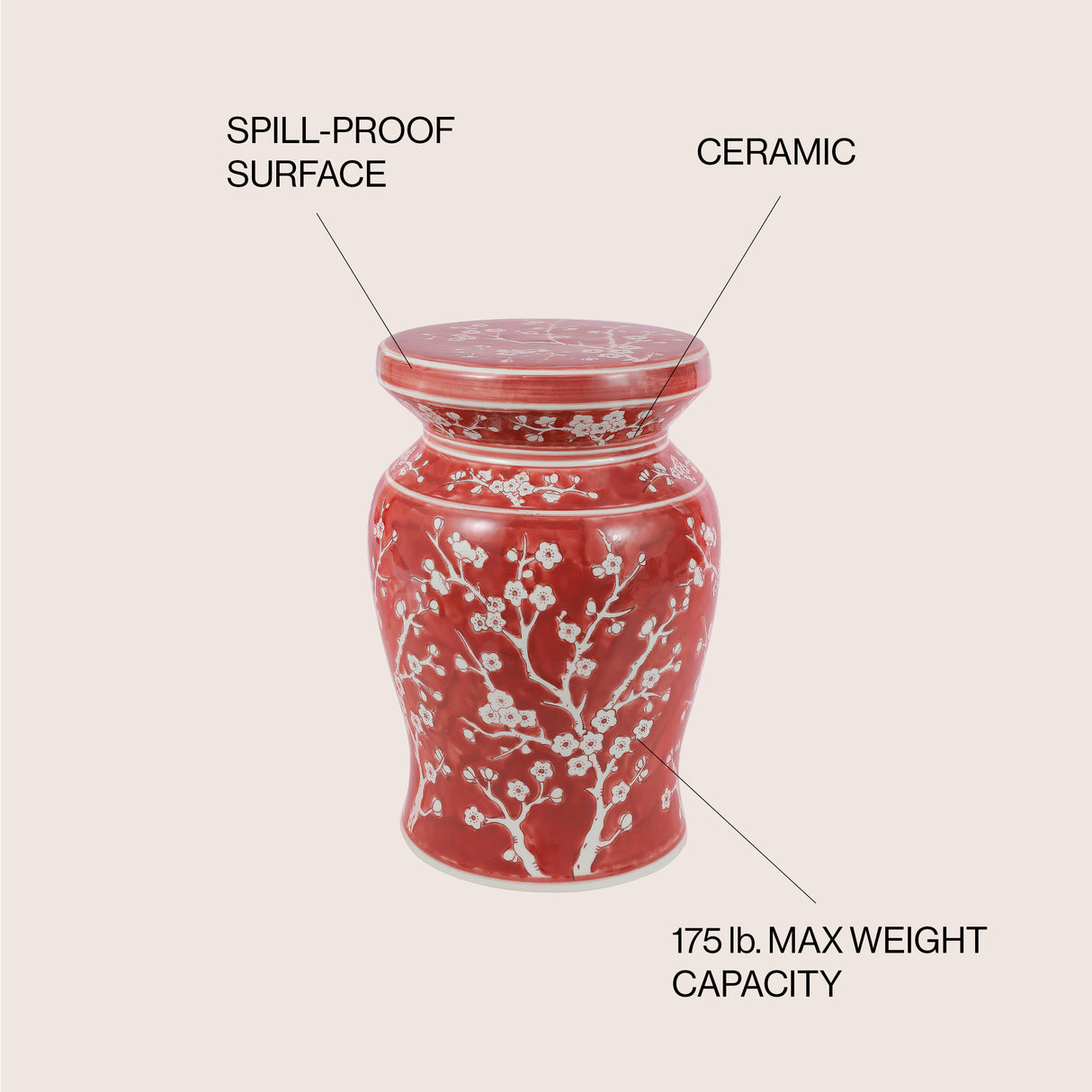 Cherry ceramic garden stool classic