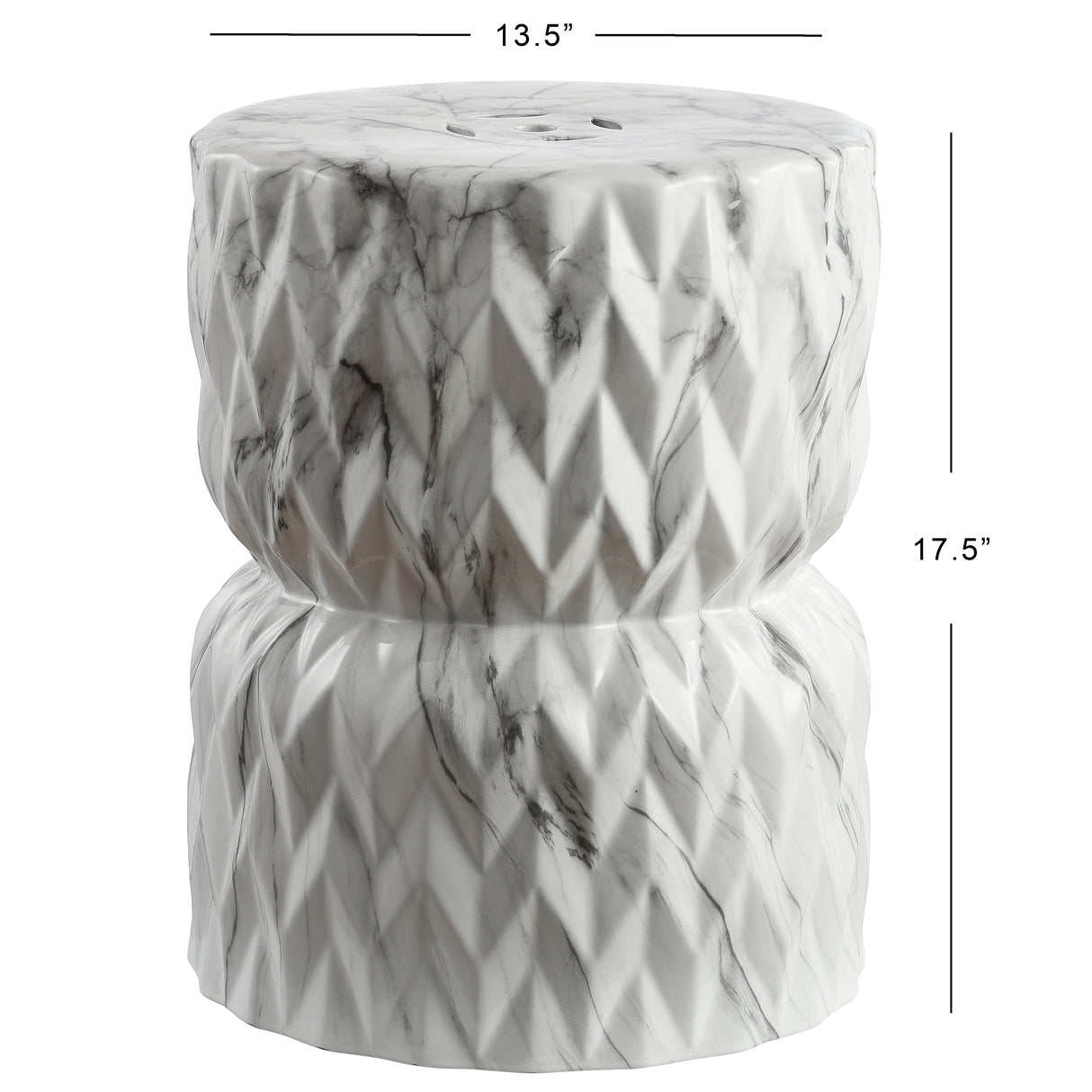 Chevron white marble finish ceramic garden stool