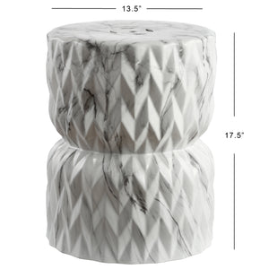 Chevron white marble finish ceramic garden stool