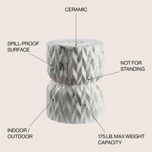 Chevron white marble finish ceramic garden stool