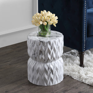 Chevron-white-marble-finish-ceramic-garden-stool-Outdoor-Tables