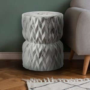 Chevron white marble finish ceramic garden stool
