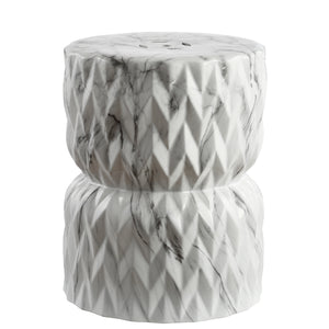 Chevron white marble finish ceramic garden stool