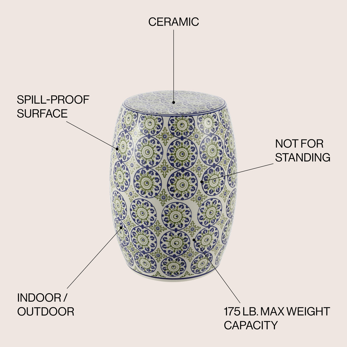 Lula suzani ceramic garden stool