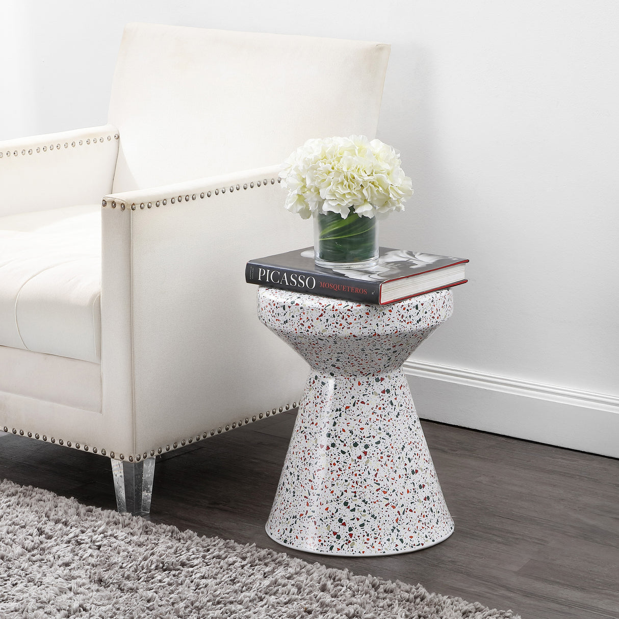 Xenia modern bohemian terrazzo indoor/outdoor drum accent table