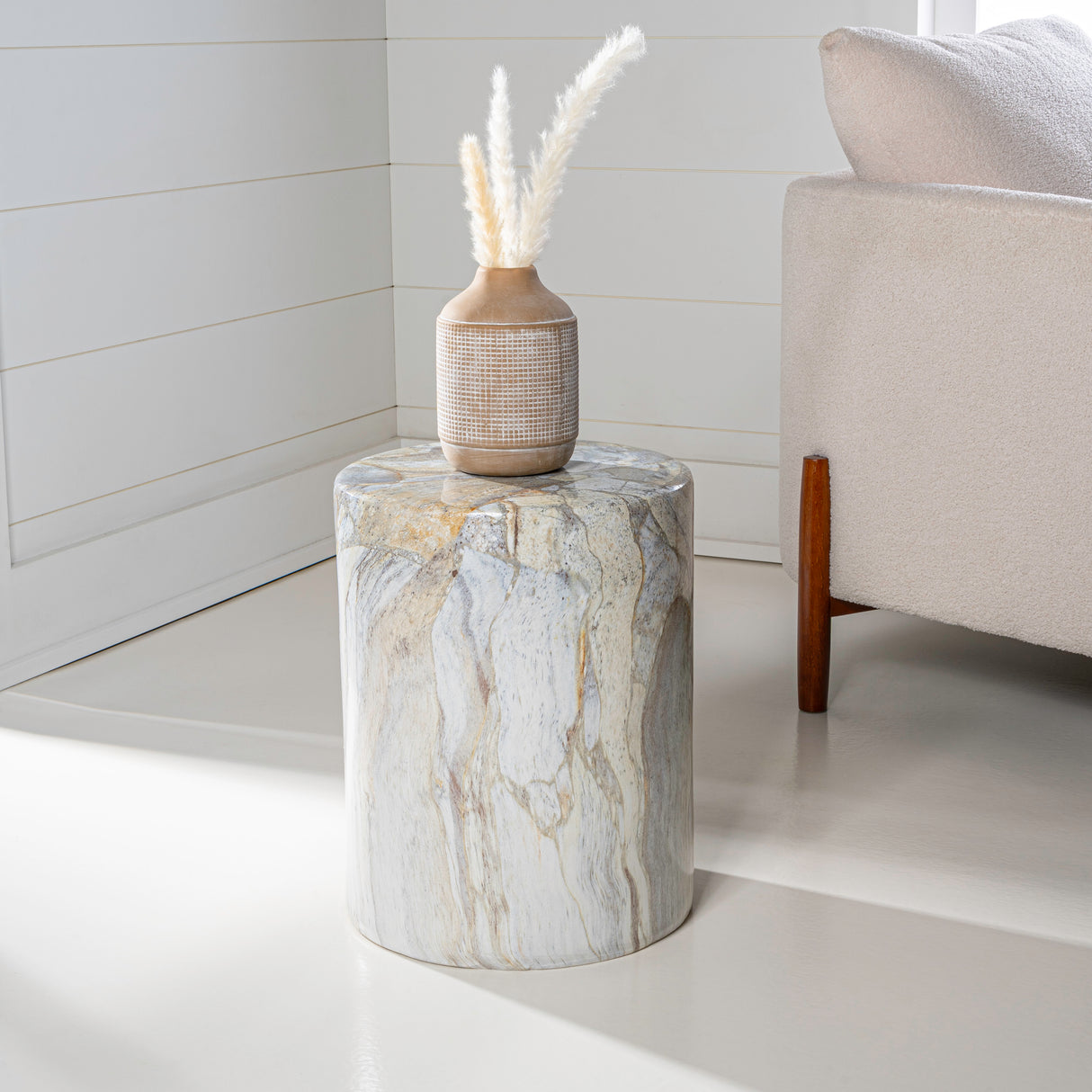 Troy modern minimalist faux marble column indoor/outdoor accent table