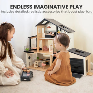 Sweet Family Gift Set: Black Dollhouse & Dollhouse Garage & Extra Dolls Set