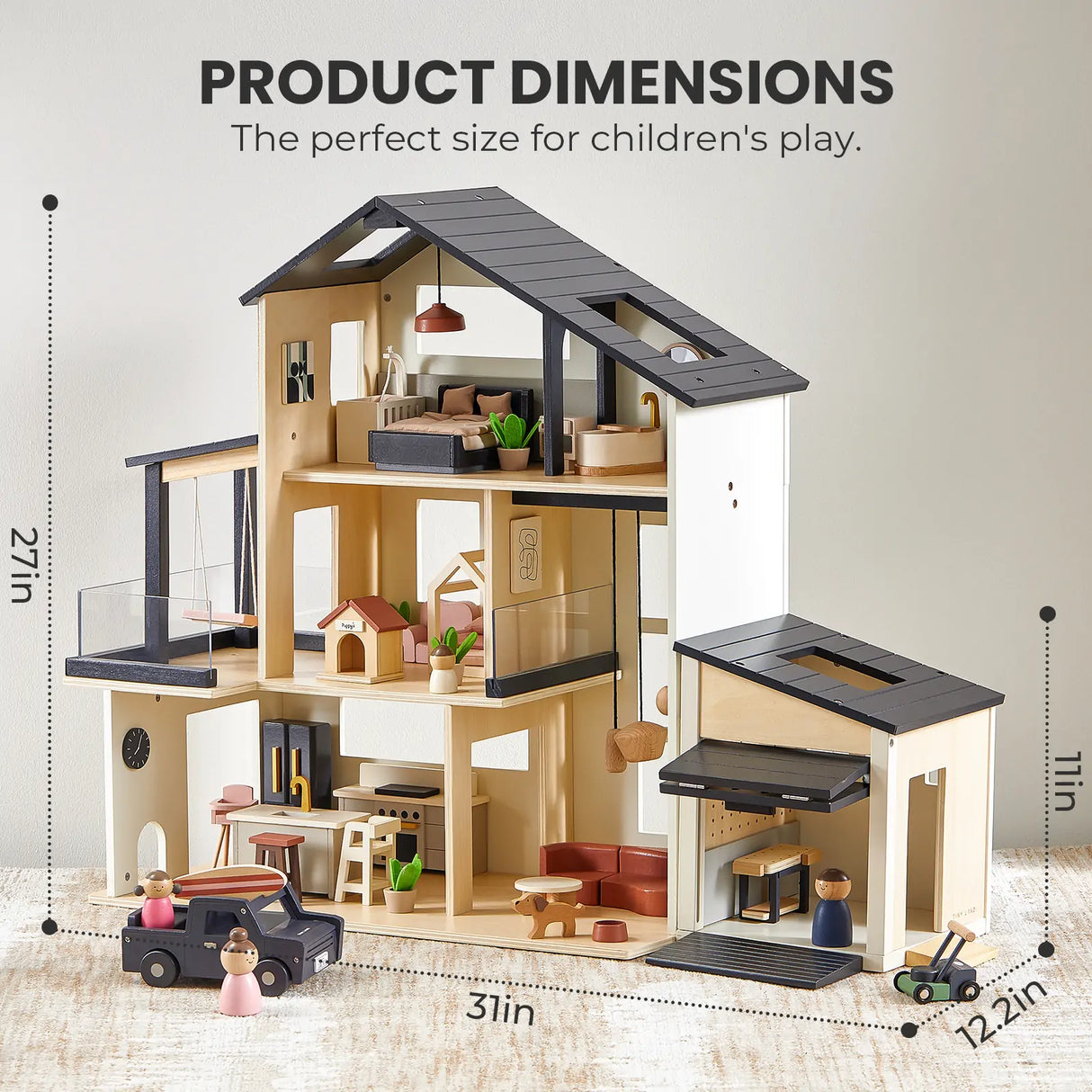 Sweet Family Gift Set: Black Dollhouse & Dollhouse Garage & Extra Dolls Set