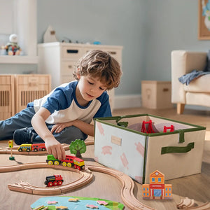 Tiny Land® 110-Piece Wooden Train Set with Folding Storage Box