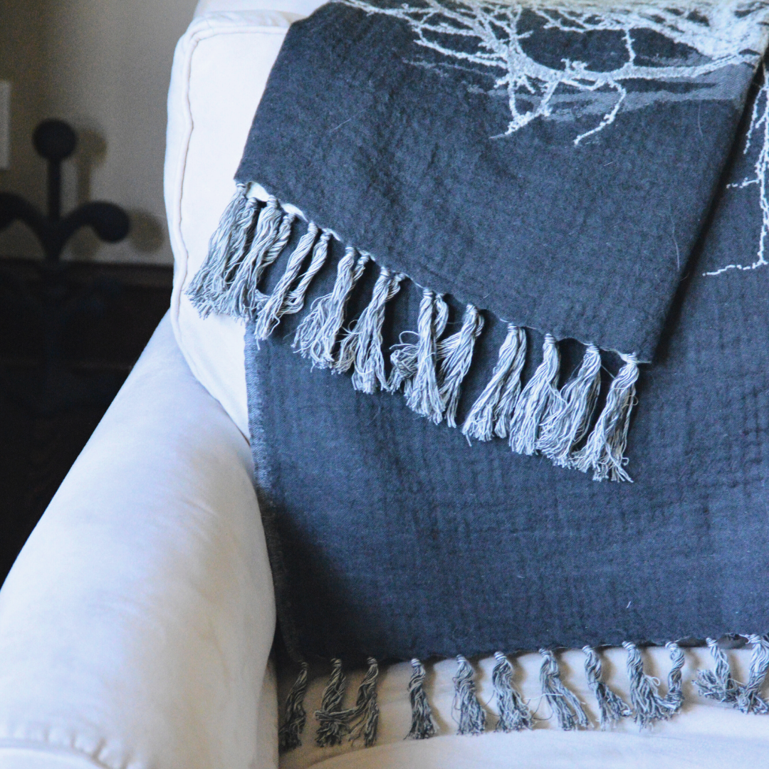 Peacock Alley Reversible Wool Throw Blanket with Tumbleweed Accent