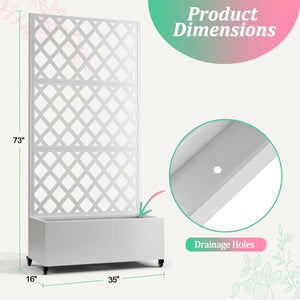 White Metal Outdoor Raised Garden Bed Planter Box with Trellis on Wheels