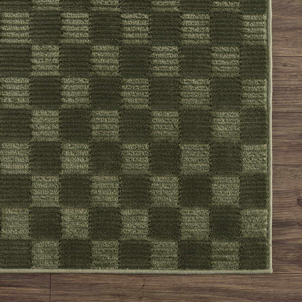 Truls 3D Checkered Washable Rug - Green