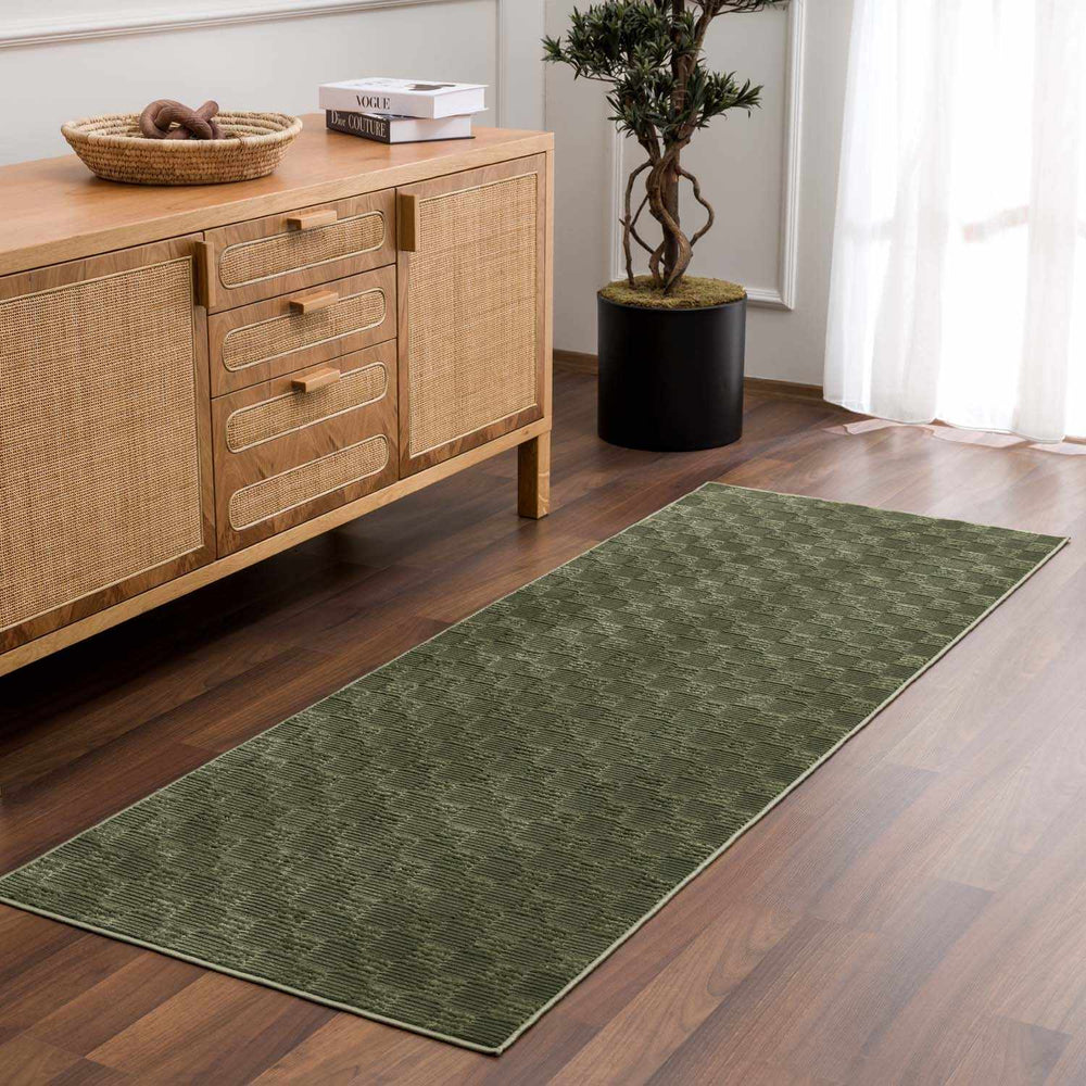 Truls 3D Checkered Washable Rug - Green