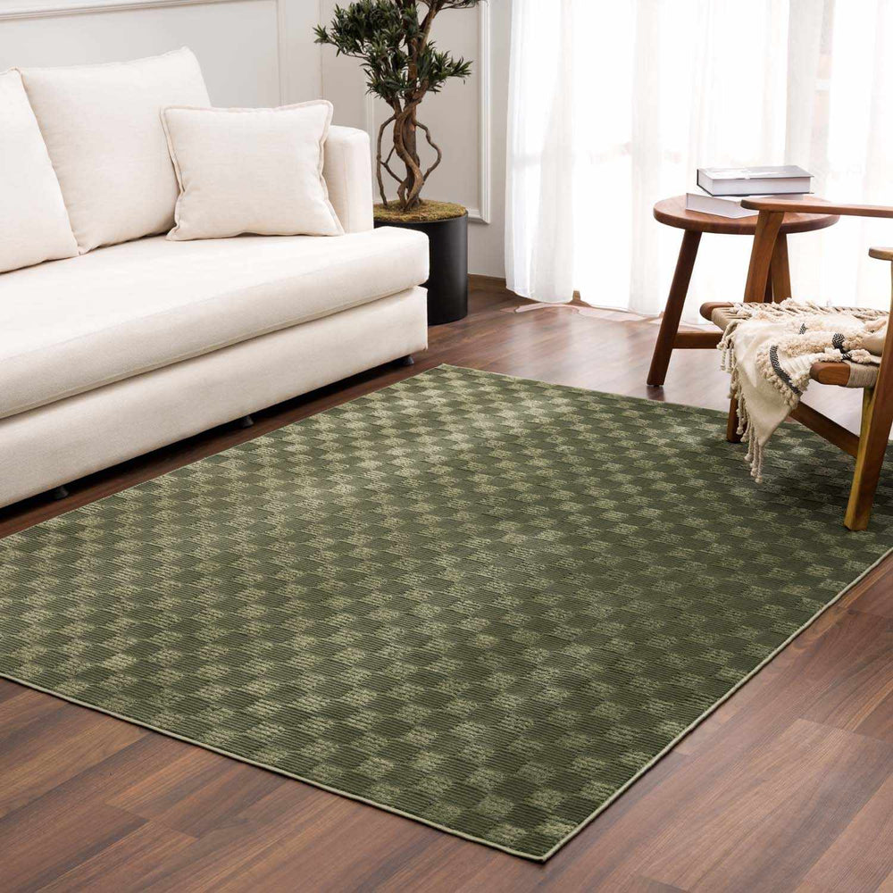 Truls 3D Checkered Washable Rug - Green