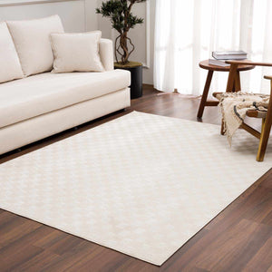 Truls 3D Checkered Washable Rug - Bone