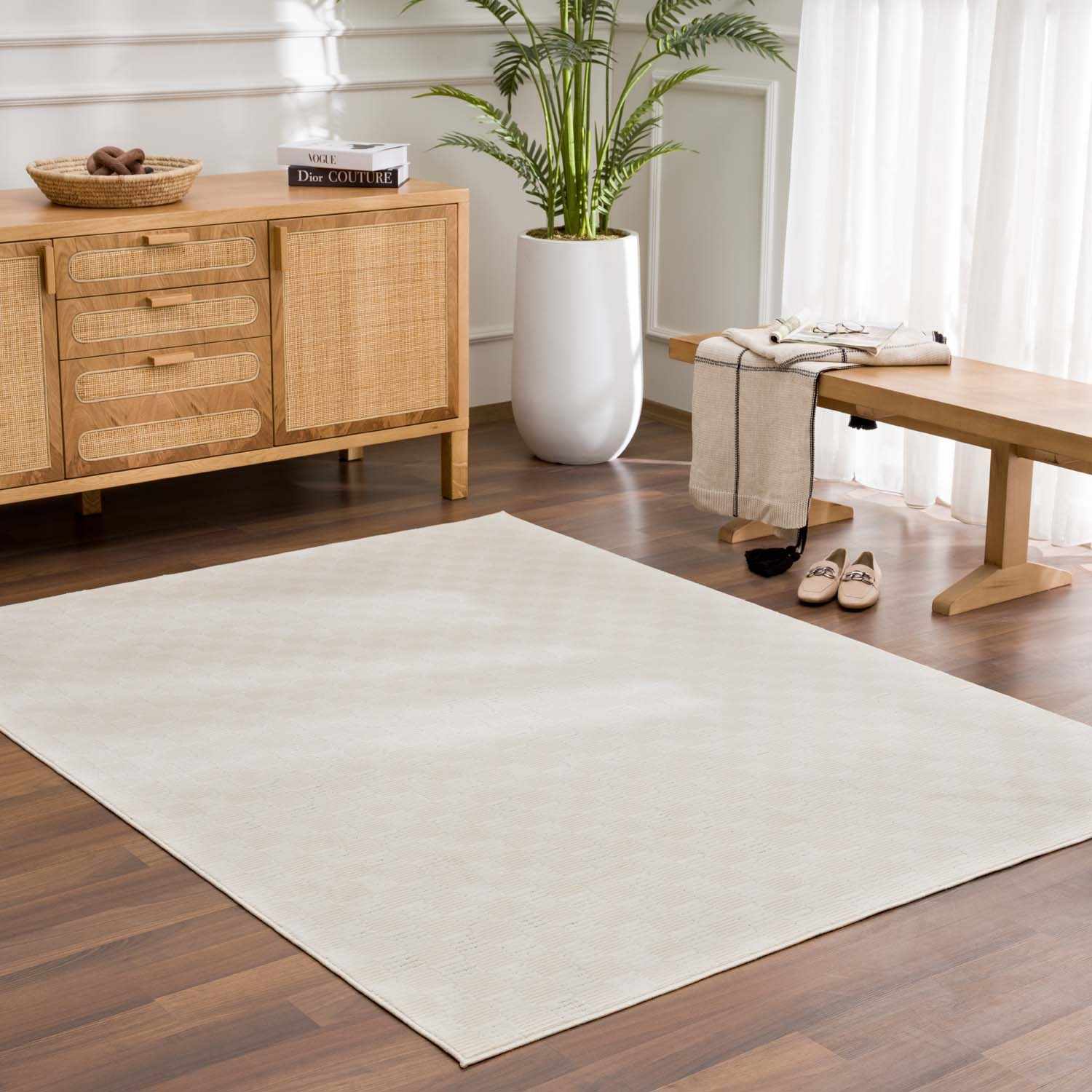 Truls 3D Checkered Washable Rug - Bone