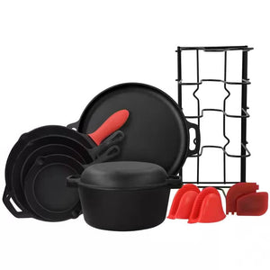 12-Piece Cast Iron Cookware Set with Dutch Oven and Skillet