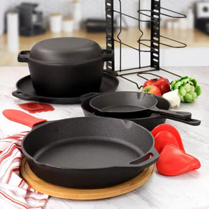 12-Piece Cast Iron Cookware Set with Dutch Oven and Skillet