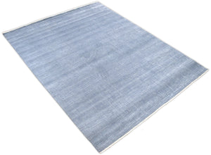 Modern Solid Design Blue Hand Knotted Wool 8x10 Area Rug