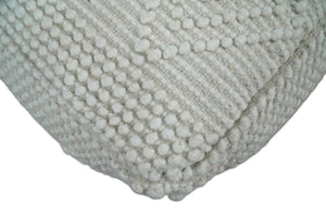 Modern Geometrical Pattern White Hand Woven Wool Pouf