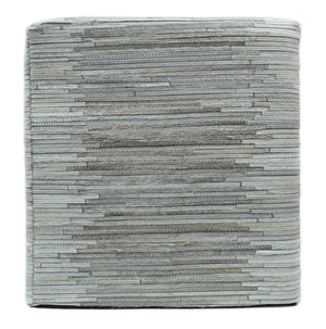 Modern Stripes Pattern Silver and Gray Leather Pouf