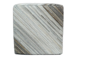 Modern Stripes Pattern Ivory and Brown Leather Pouf