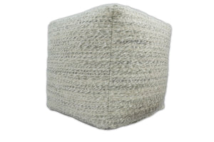 Beige and Gray Modern Chevron Handwoven Viscose Pouf