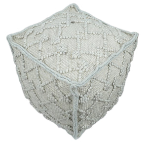 Modern Boho Design Beige Handwoven Wool Pouf