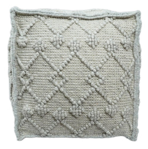 Modern Boho Design Beige Handwoven Wool Pouf