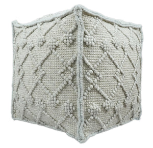 Modern Boho Design Beige Handwoven Wool Pouf