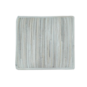 Modern Stripes Pattern Ivory And Silver Handmade Leather Pouf
