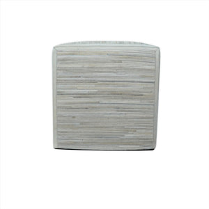 Modern Stripes Pattern Ivory And Silver Handmade Leather Pouf