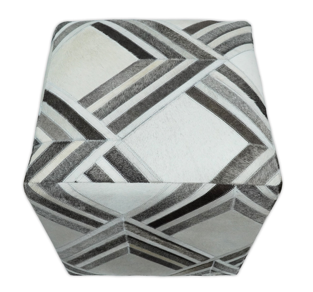 Contemporary Black and White Leather Pouf