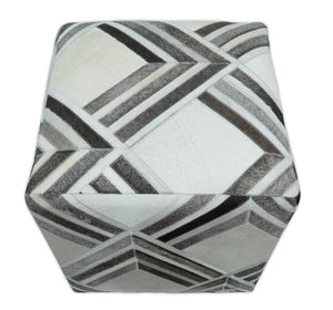 Contemporary Black and White Leather Pouf