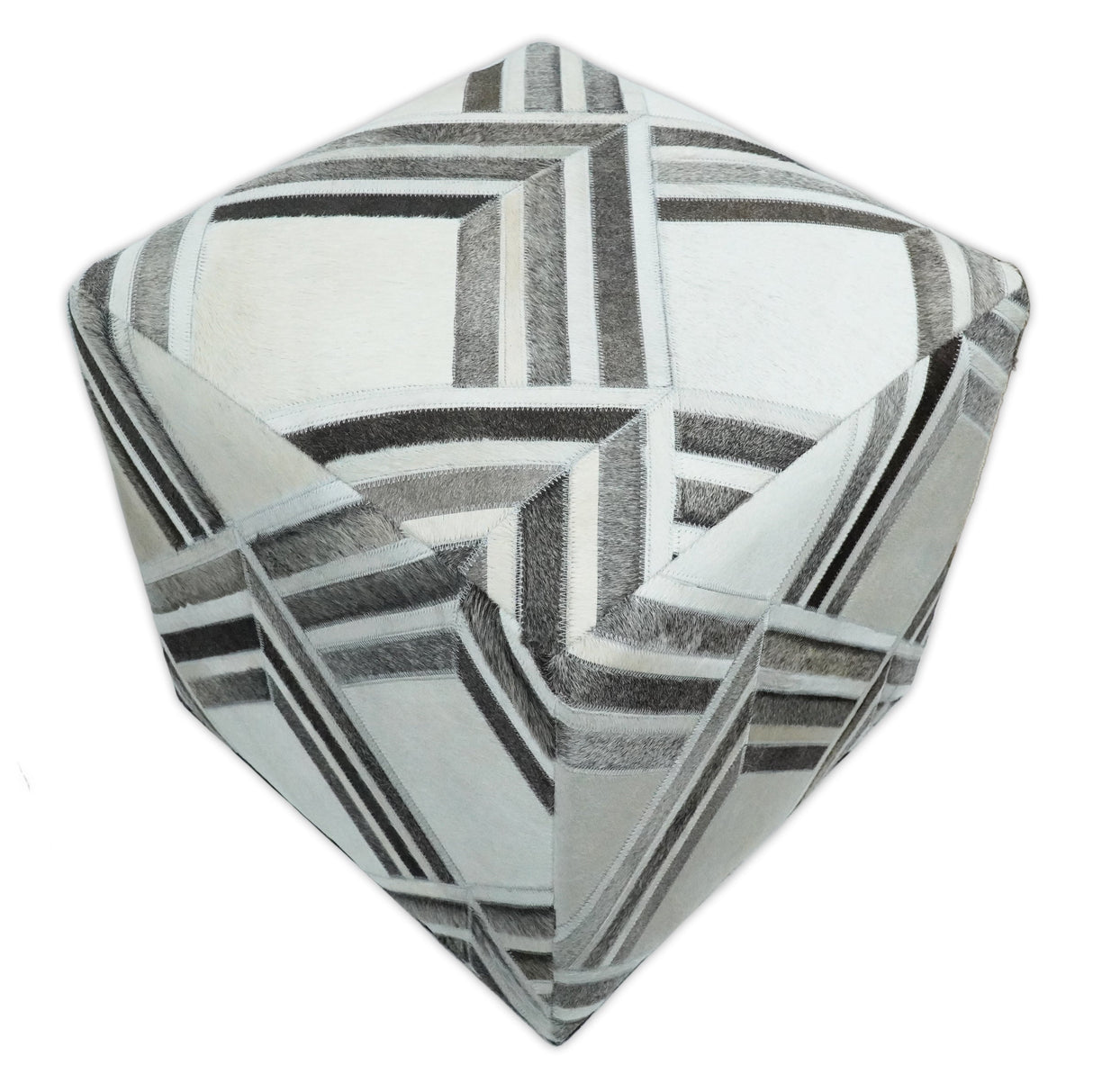 Contemporary Black and White Leather Pouf