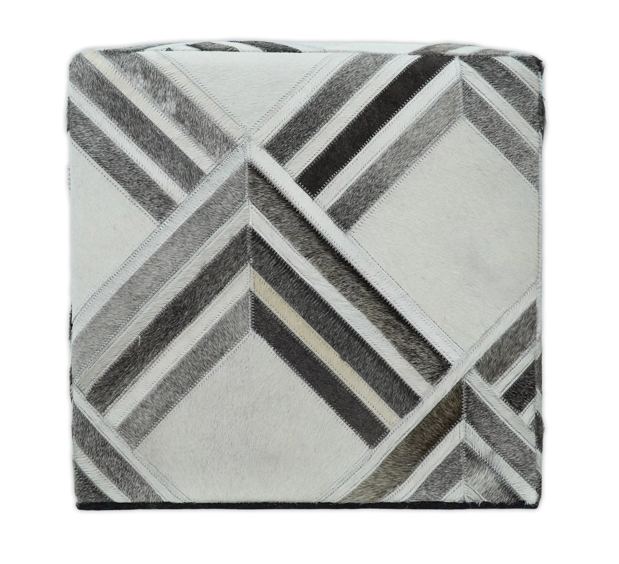 Contemporary Black and White Leather Pouf