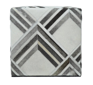 Contemporary Black and White Leather Pouf