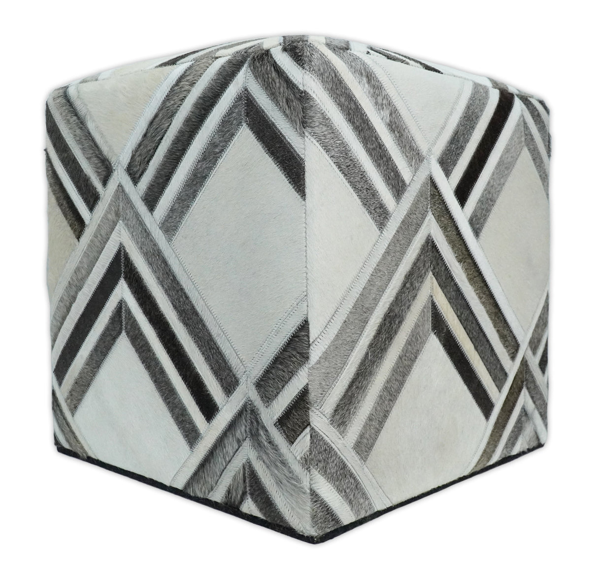 Contemporary Black and White Leather Pouf