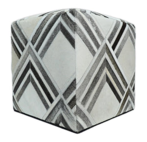 Contemporary Black and White Leather Pouf