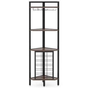 Industrial Corner Wine Rack Storage Shelving Unit with Glass Holders