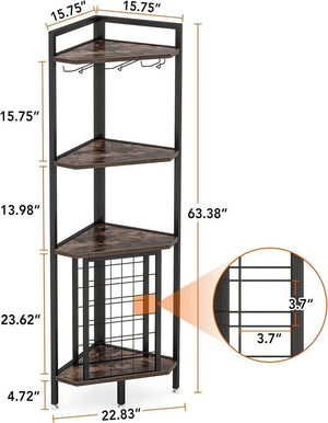 Industrial Corner Wine Rack Storage Shelving Unit with Glass Holders