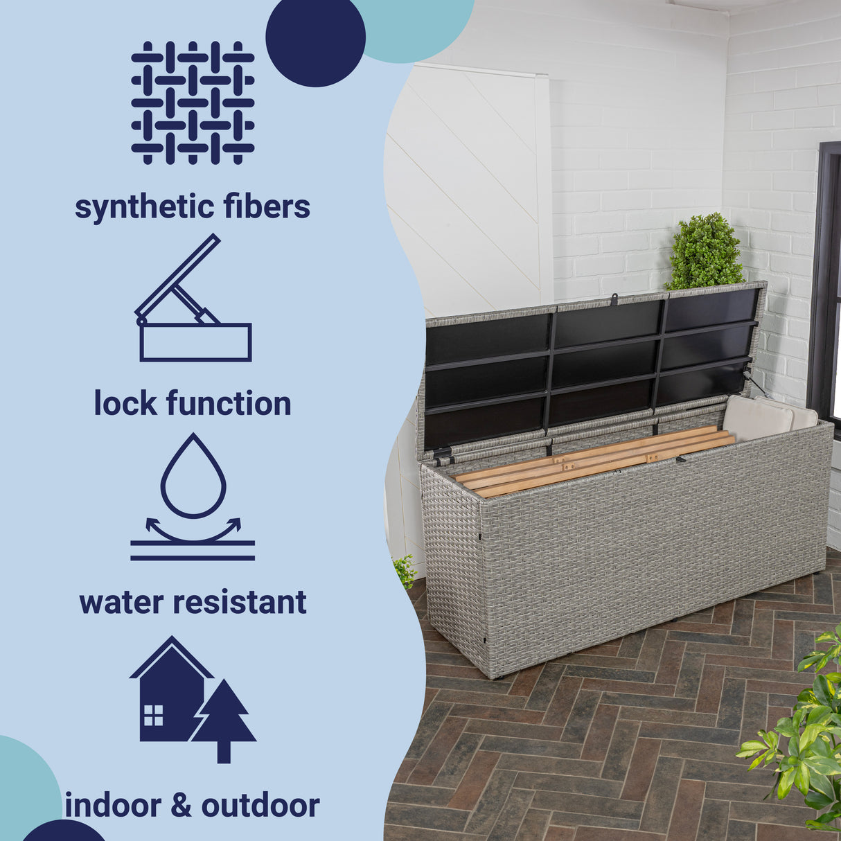 Nino modern minimalist outdoor faux wicker deck and patio storage box