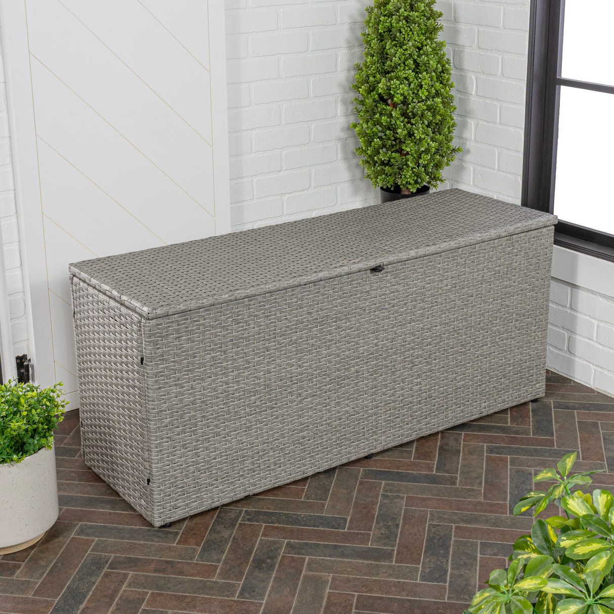 Nino modern minimalist outdoor faux wicker deck and patio storage box
