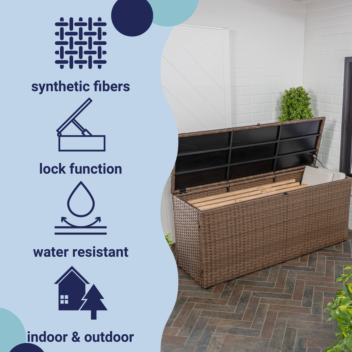 Nino modern minimalist outdoor faux wicker deck and patio storage box