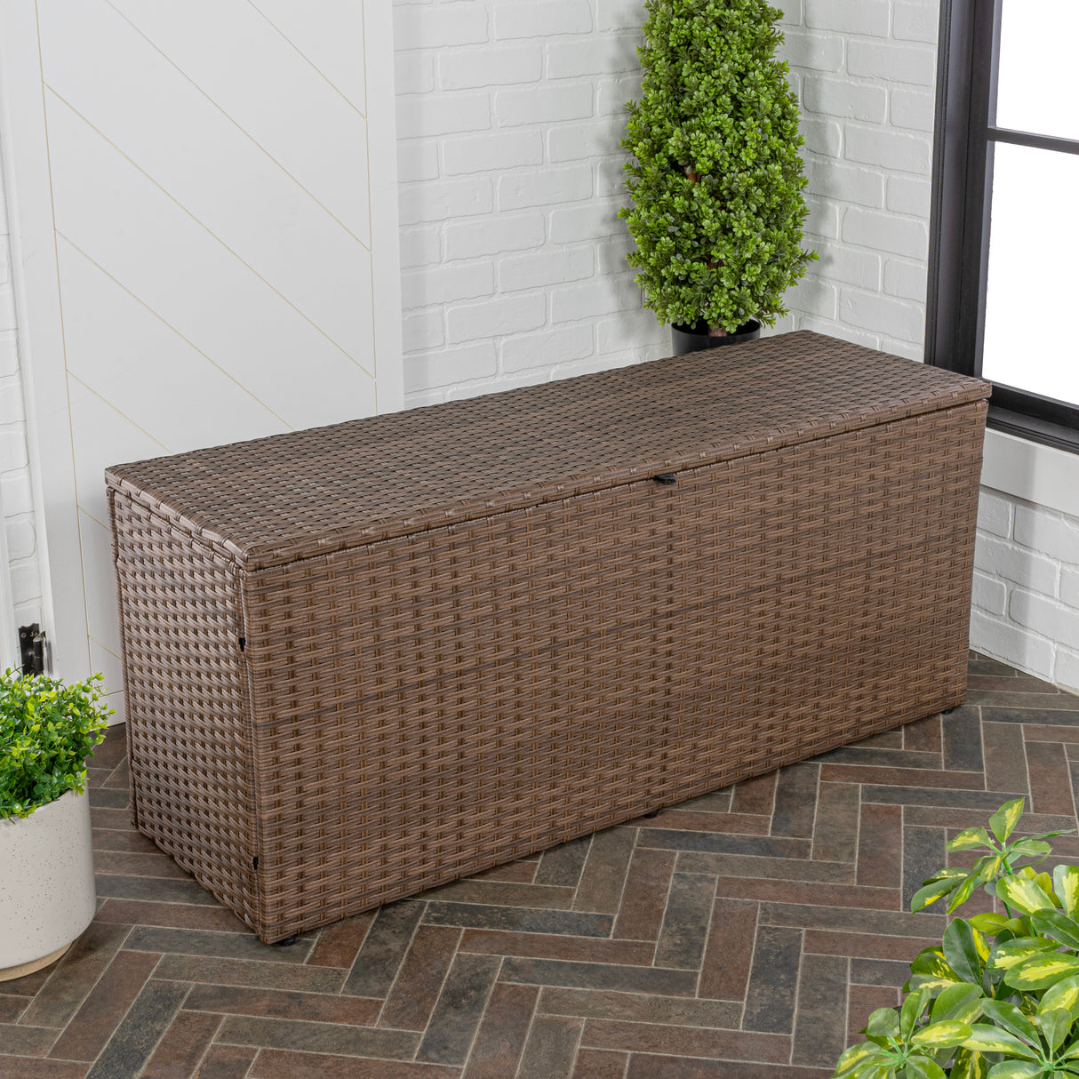 Nino modern minimalist outdoor faux wicker deck and patio storage box