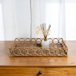 Honeycomb Rustic Bohemian Hand-Woven Rattan Tray