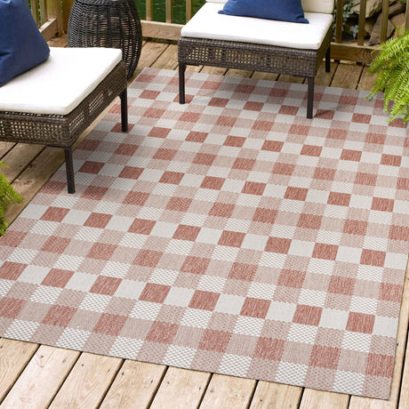 Darcy Traditional Geometric Simple  Gingham Indoor/Outdoor Area Rug